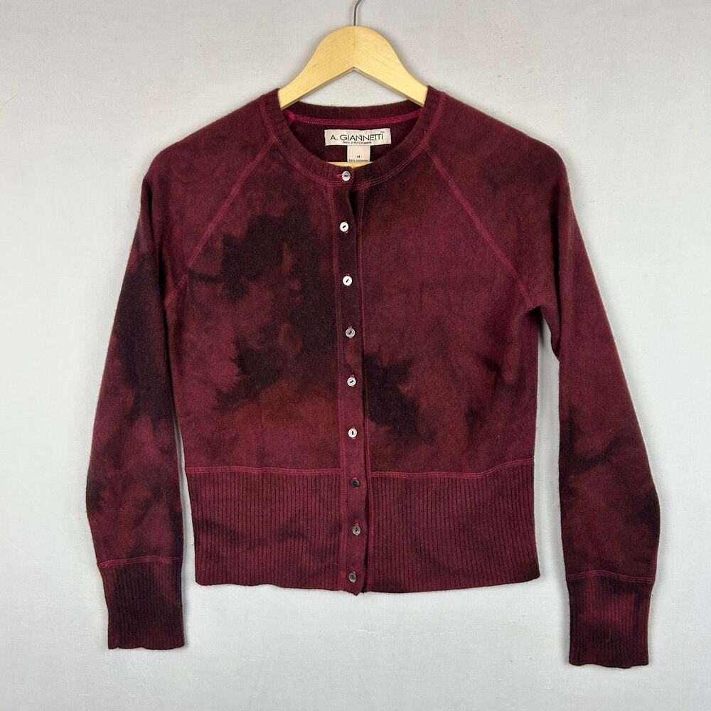 A. Gianetti Women's Marbled Bordeaux Cashmere Button Cardigan Size M